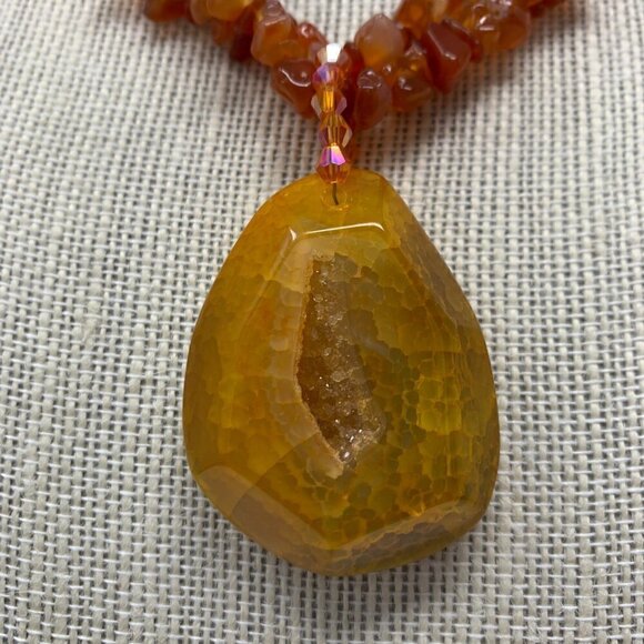 Amber Druzy Beaded Necklace Natural Statement Jewelry - Picture 6 of 12